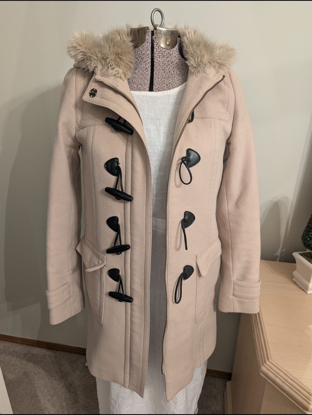 Banana Republic Blush Wool-Blend Toggle Coat with Faux Fur Hood
